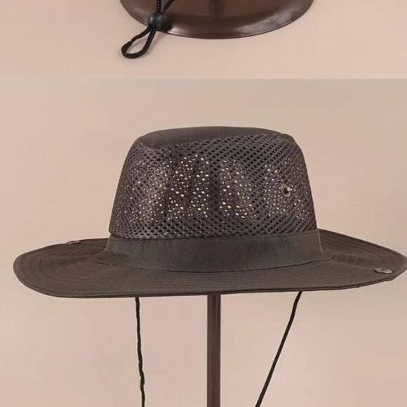 Unisex Breathable Mesh Fisherman Bucket Hat Solid Color Brown - Picture 2 of 2